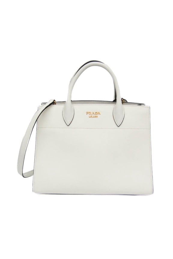 Pre-Owned Prada Bibliothque 1BC034 Women's Leather Handbag,Shoulder Bag White
