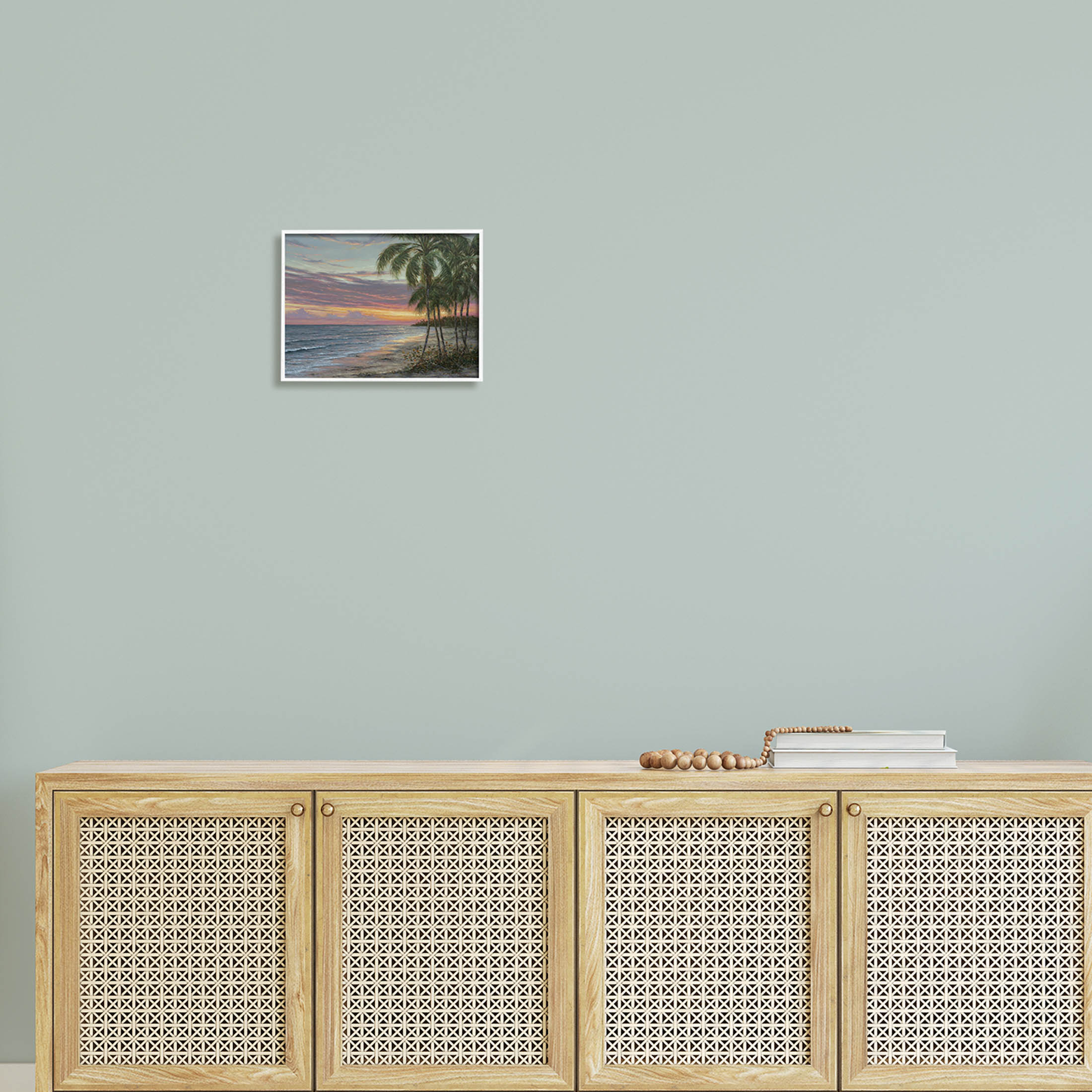 Summer Beach Palm Trees Coastal Painting White Framed Art Print Wall Art