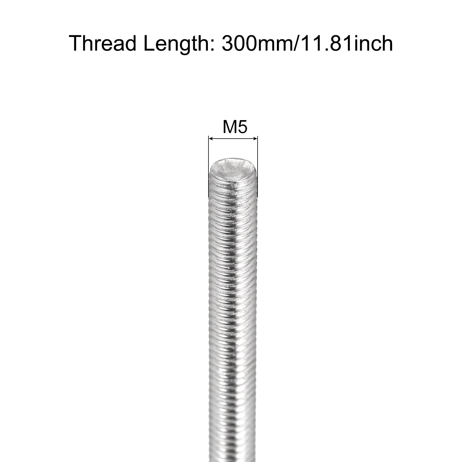 Fully Threaded Rod M5 x 300mm 0.8mm Pitch 304 Stainless Steel Right Hand 10pcs