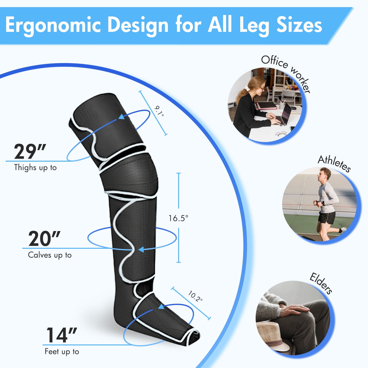 Leg Massager with Heat, Air Compression Thigh, Leg Air Compression Massager for Circulation and Pain Relief with 3 Modes, Muscles Relaxation