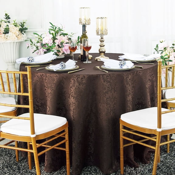 Wedding Linens Inc. 120" Seamless Round Jacquard Damask Polyester Tablecloths - Chocolate
