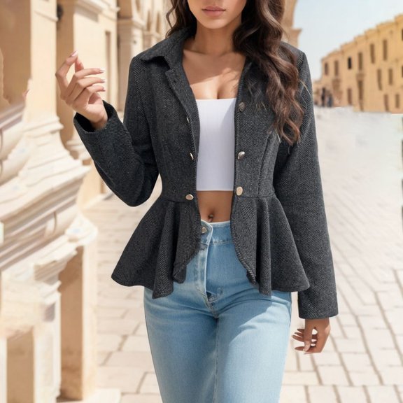 Vedolay Tops for Women Women's Plus Size Casual Long Sleeve Open Front Cardigan Work Office Blazer Jacket,Black S