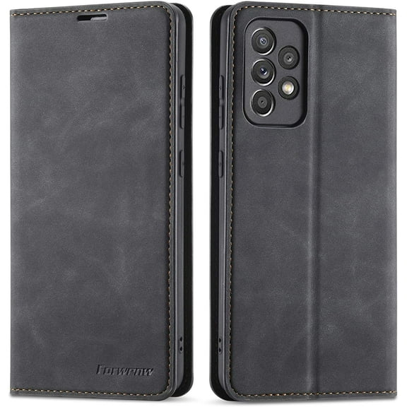 Premium PU Leather Flip Folio Case for Samsung Galaxy A53 5G, Protective Case with Kickstand Card Slot Magnetic Closure Shockproof Full Protection Wallet Cover - Black