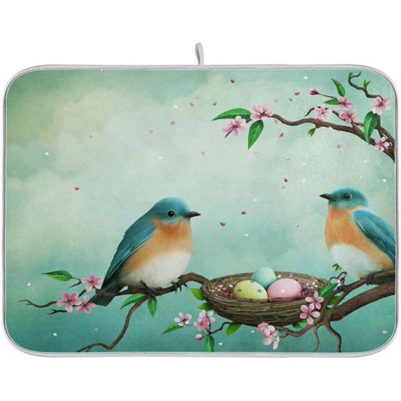 SKYSONIC Teal Birds Eggs Dish Drying Mat Absorbent Kitchen Pads for Counter Kitchen Dish Dryer 16 x 18 Mat under Dish Drainer