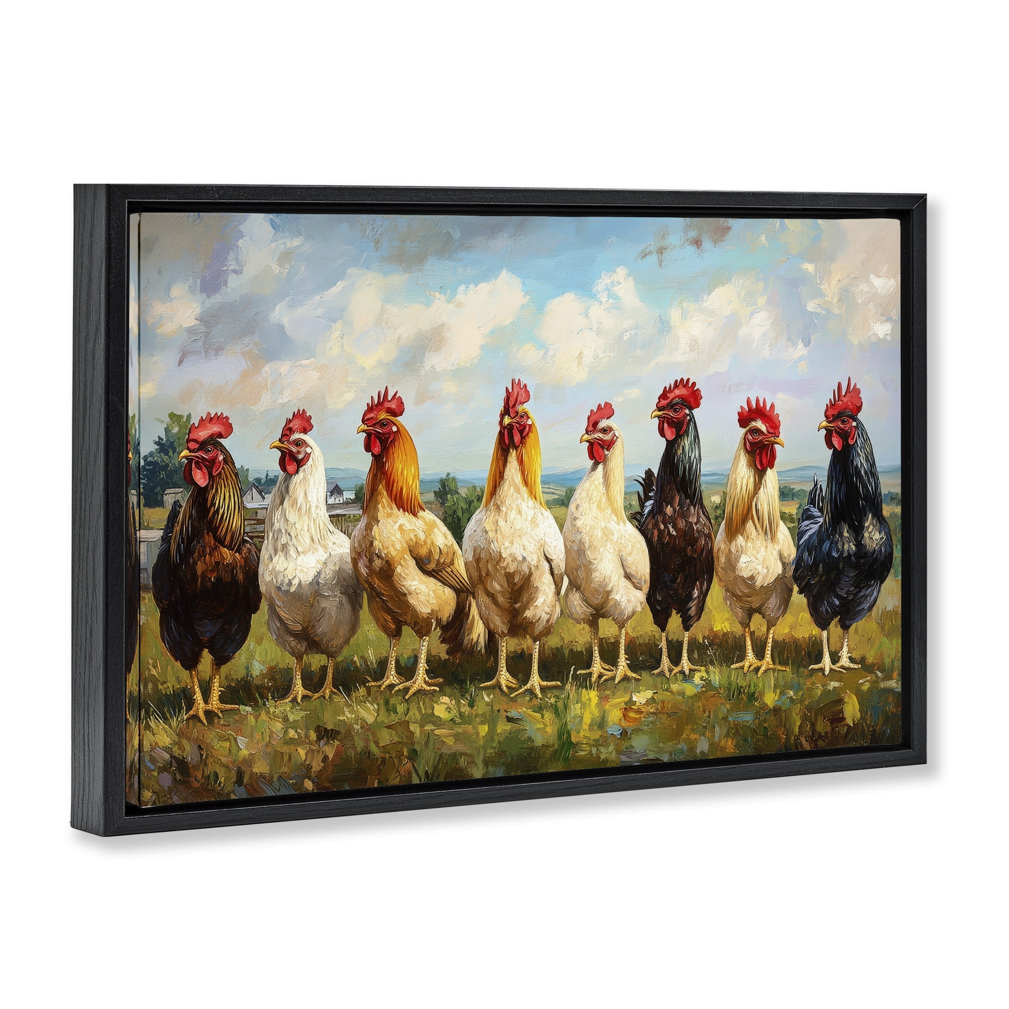 Stupell Industries Chicken Brood on Horizon Black Framed Floater Canvas Wall Art, design by Petal Prints Design