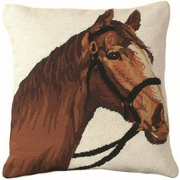 Throw Pillow Needlepoint Champ Horse 18x18 Velvet Back Polyfil Insert Cot MH-100
