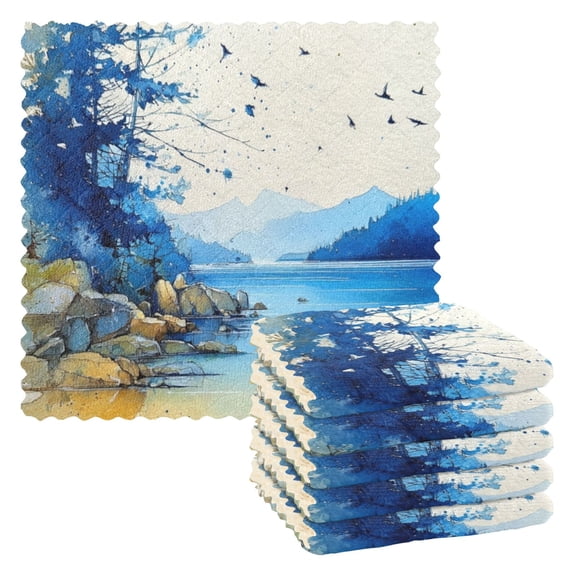 6 Pieces of Kitchen Towels 11x11Inch Kitchen Dish Cloths Kitchen Dish Towels Reuseable Cleaning Cloths Watercolor Blue Sky