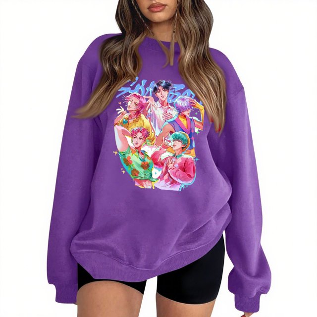 Pop cazadora para niña Hunters Round-Neck Sweatshirt,Soft Streetwear Pullover,Cute Long Sleeve Sweatshirt for Fall Winter (Purple)