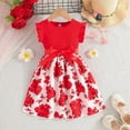 thumbnail image 2 of Povozer Girl Dresses Ruffled Floral Splice Belted Sleeveless Summer Outfits(Red,5-6Y), 2 of 3