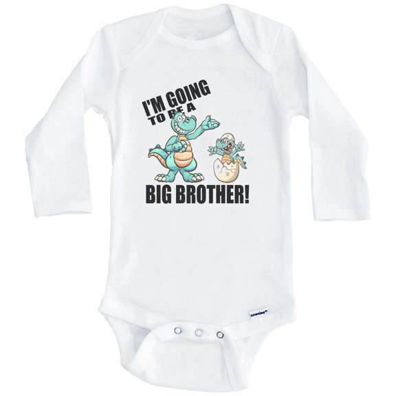 I'm Going To Be A Big Brother Dinosaur Baby Announcement One Piece Baby Bodysuit (Long Sleeve), 0-3 Months White