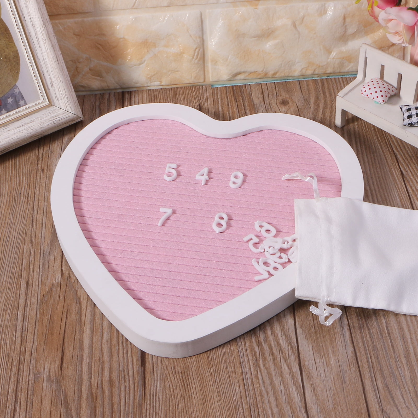 Oasiva Rustic Wood Frame Heart Shaped Felt Letter Board with Changeable Letters Message Board for Baby Announcement Farmhouse Home Decor