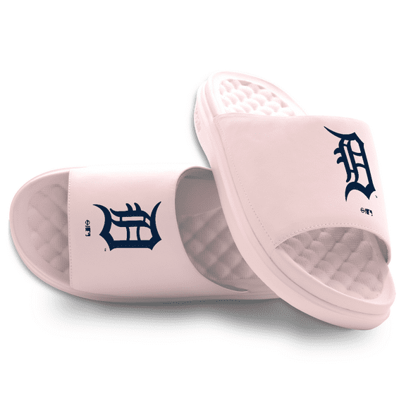Youth ISlide Pink Detroit Tigers Primary Motive Slide Sandals
