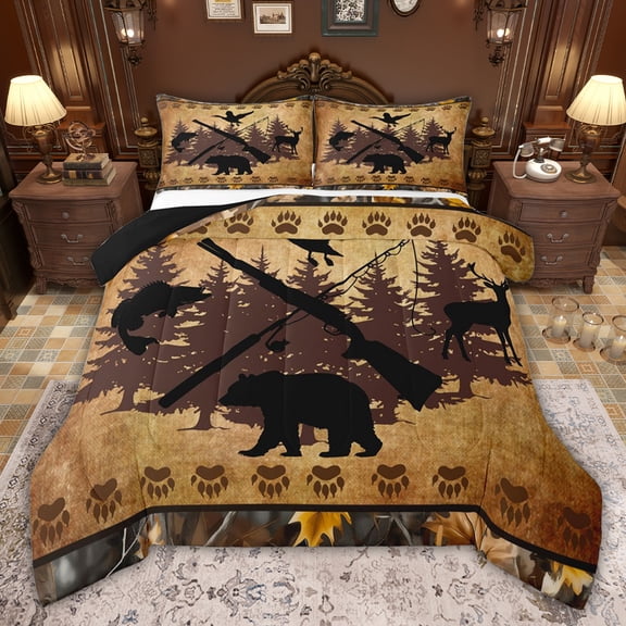 jejeloiu Jungle Deer Fish Twin Comforter Sets,Fishing And Hunting Bedding Set For Girls Boys Reversible 2pcs