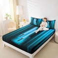 thumbnail image 4 of Manfei Modern Cool Gradient Light Twin Sheet Sets,Cartoon Light Sword Twin Fitted Sheet,Neon Cyan Stripe Flat Sheet For Boys Kids,Breathable Home Decor,3pcs, 4 of 7