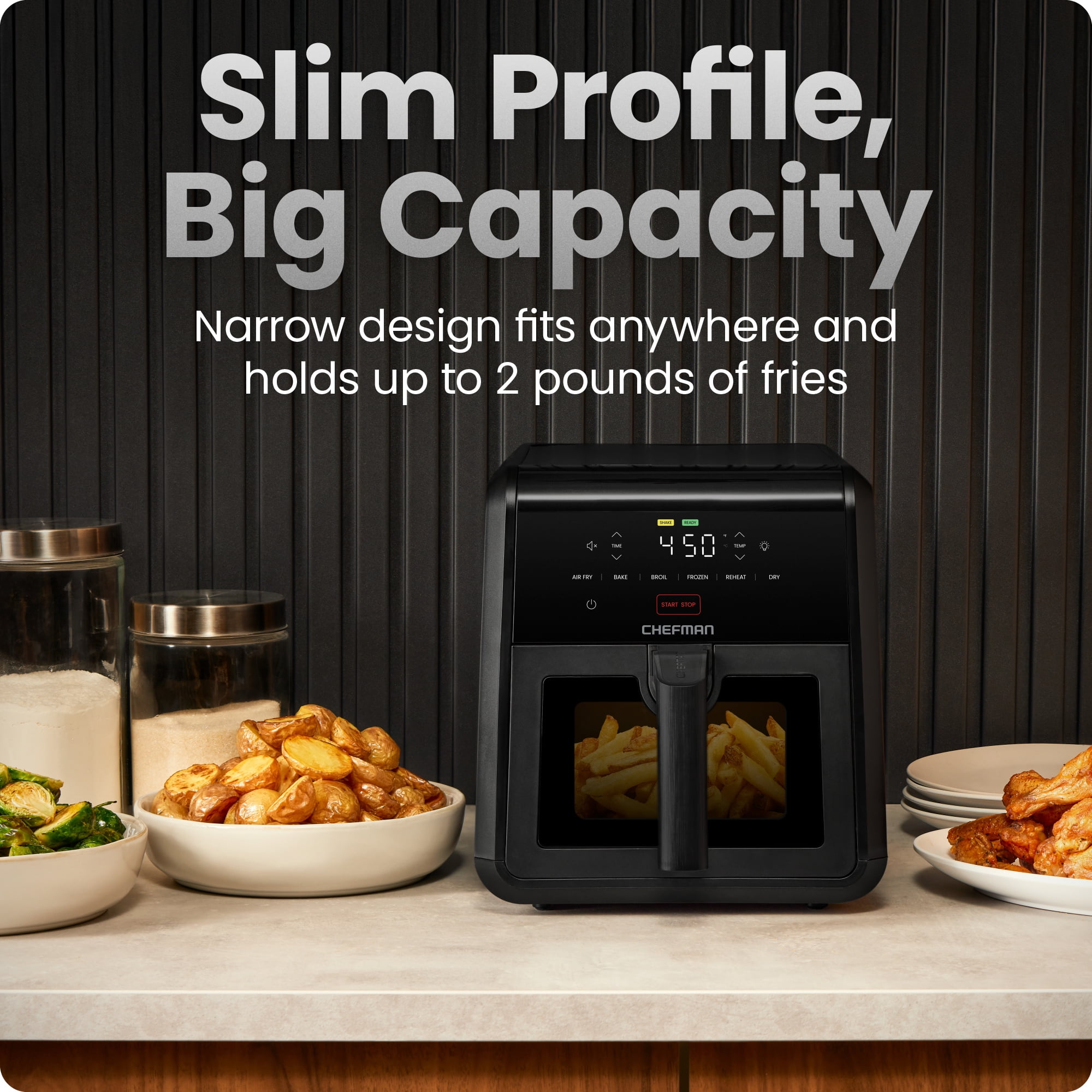 Chefman TurboFry 6-in-1 Air Fryer, Powerful DC Motor Heats to 450°F, 7-Quart Nonstick Basket - Black