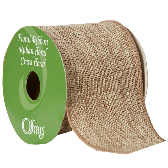 Offray Ribbon, Natural 2 1/2 inch Wired Linen-Look Ribbon, 12 feet
