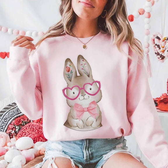 Retro Easter Bunny Sweatshirt, Vintage Happy Easter Pullover, Funny Bunny Sunglasses Sweatshirt, Girly Easter Holiday Apparel