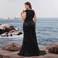thumbnail image 4 of AURA Plus Size Evening Dress Sequin V Neck Ruffle Sleeve Party Long Slim Fit Black Polyester 0XL-4XL, 4 of 7