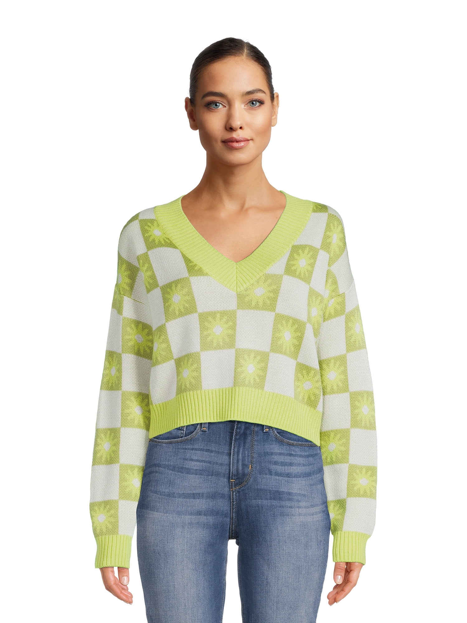 Madden NYC Juniors V-Neck Jacquard Sweater, Midweight