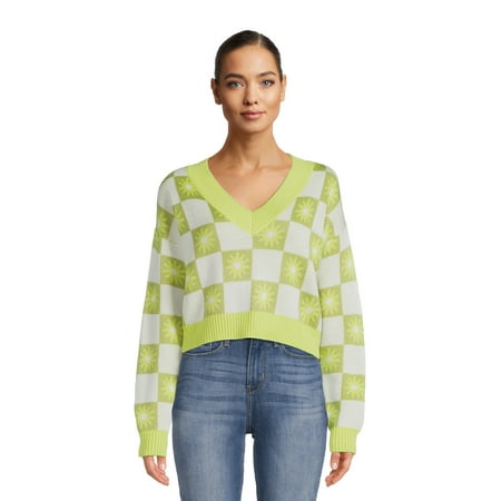 Madden NYC Juniors V-Neck Jacquard Sweater, Midweight