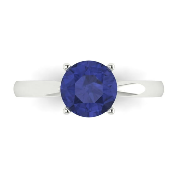 1.5 ctw Solitaire Anniversary Ring for Women | Round Cut Simulated Tanzanite | Hyperallergenic Solid 14K White Gold