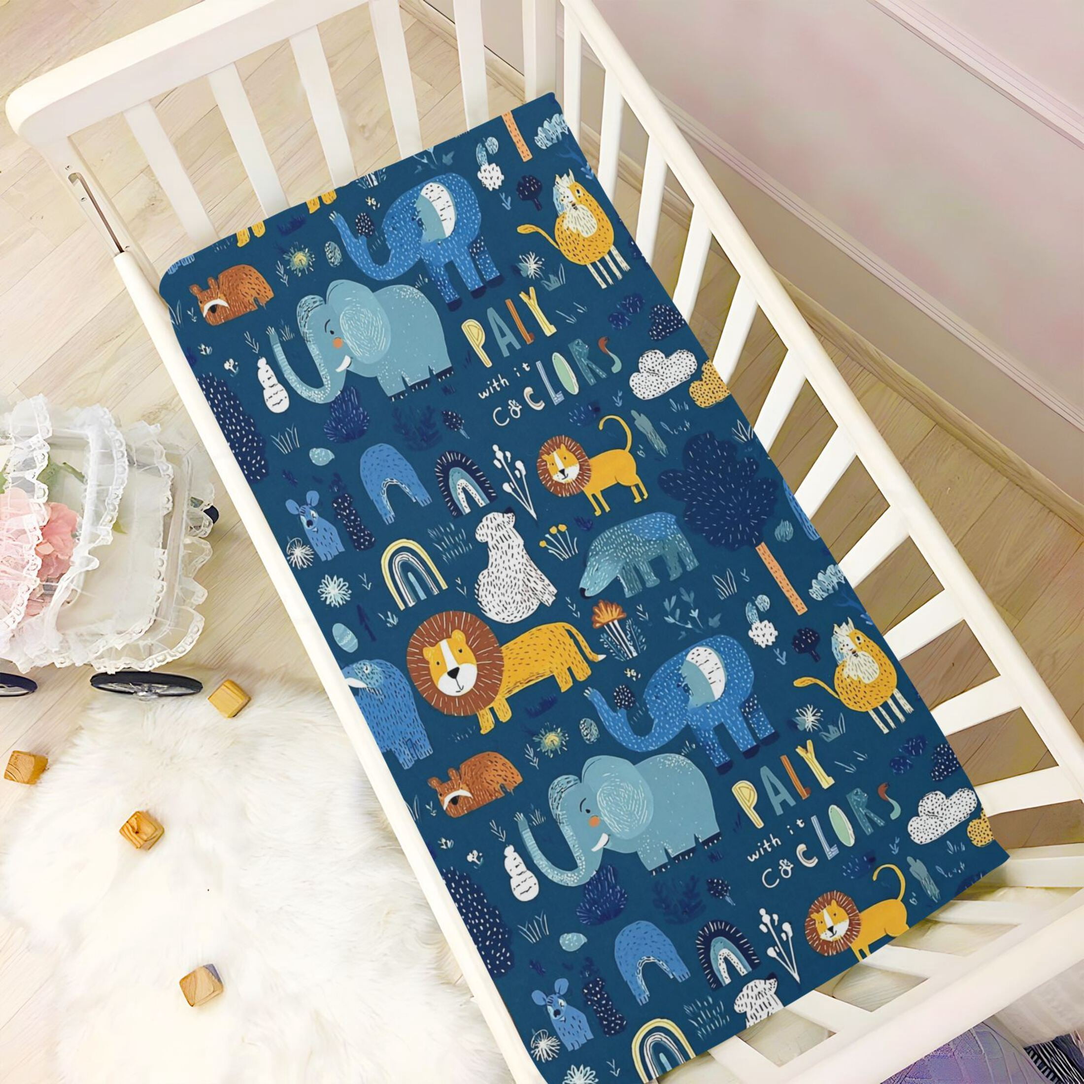 Baby Essentials 52”x 28”- Standard Cotton-like Modal Elastic- Animal Patterns Design Crib Sheets for Newborns and Toddlers