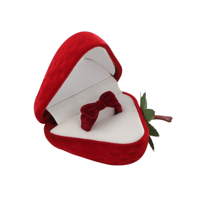 Birdeem Ring Box Strawberry Ring Holder Strawberry Ring Case Ring Bearer Wedding Ring Case Earring Storage Case Flocking Display Stand Gift Box Valentines Day Gift