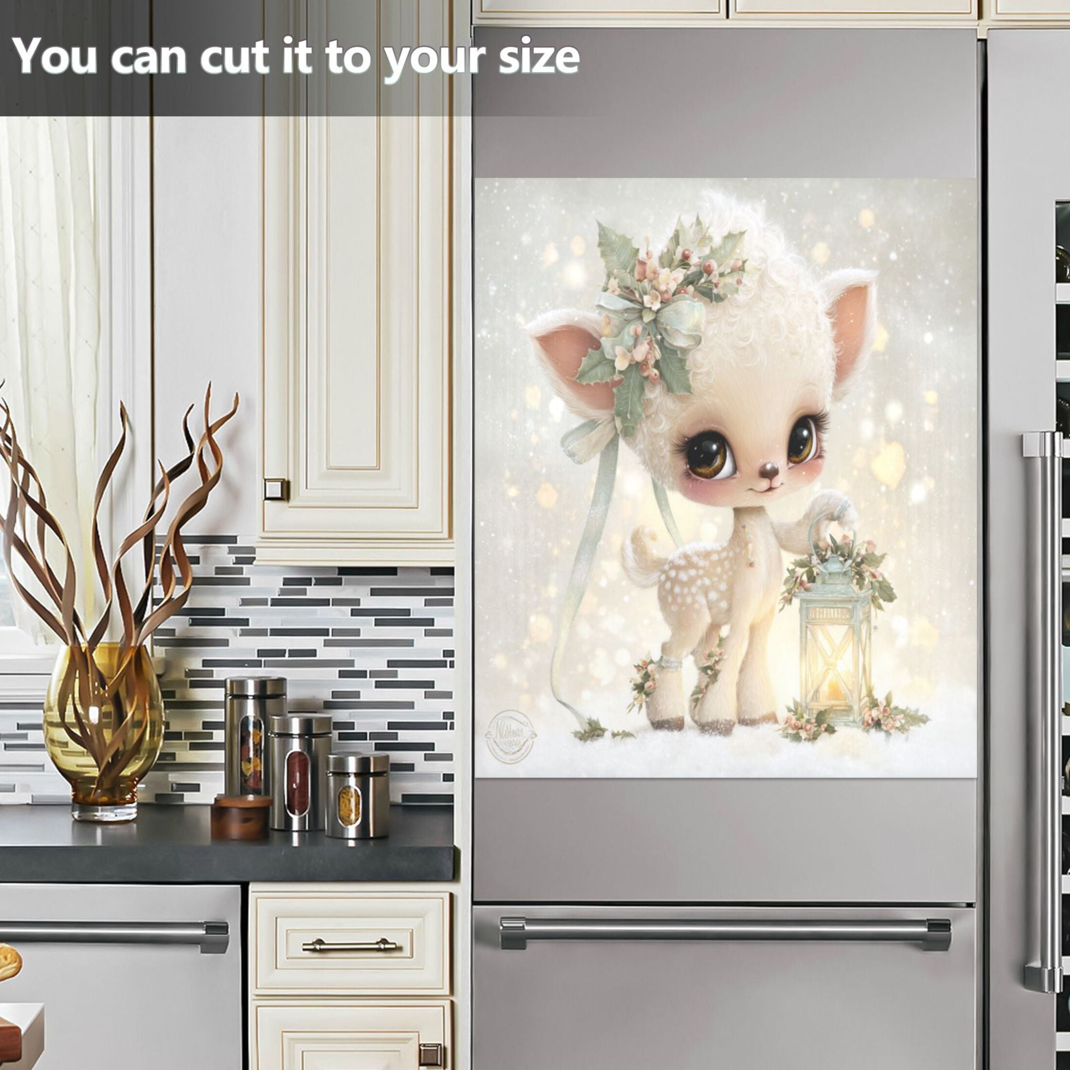 Dishwasher Magnetic Refrigerator Magnet Cover Sticker Home Decorative 23"x26" Kawaii Cute Baby Deer