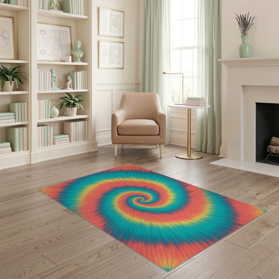 ODIKA Boho Rainbow Swirl With Ombre Gradient Abstract Hippie Art Tie Dye Refined Stain Resistant Low Profile for Dorm Room, Small Living Apartment