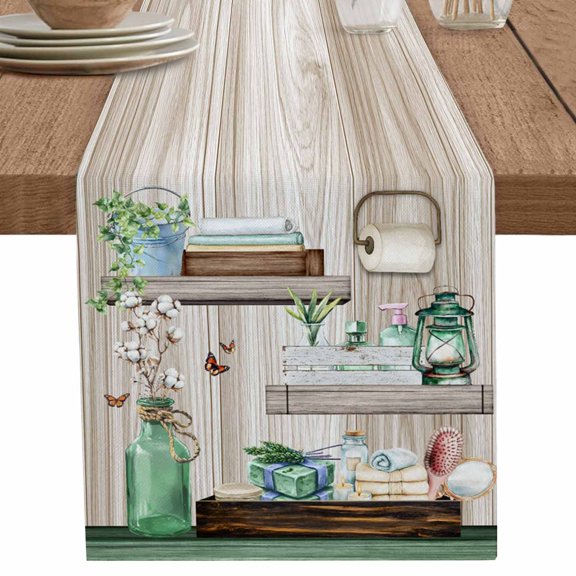 nqOlkjepod Green Gray Table Runner 120 Inches Long Farmhouse Dress Scarves, Farmhouse Summer Botanical Wooden Dining Tablerunner for Coffee Table/Kitchen Island/Party Décor, 13" x 120"