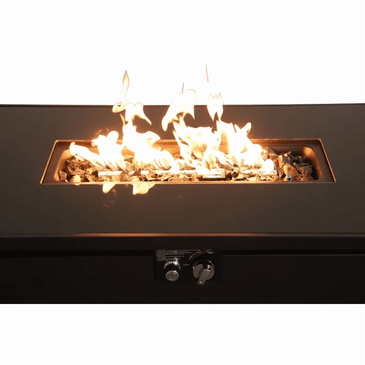 E-Western 25-Inch Steel Outdoor Fire Pit Table with Lid, Modern Design, Rust-Resistant Steel Base, Stainless Steel Top, Lava Rocks, Side Door for Gas Access, Includes Cover