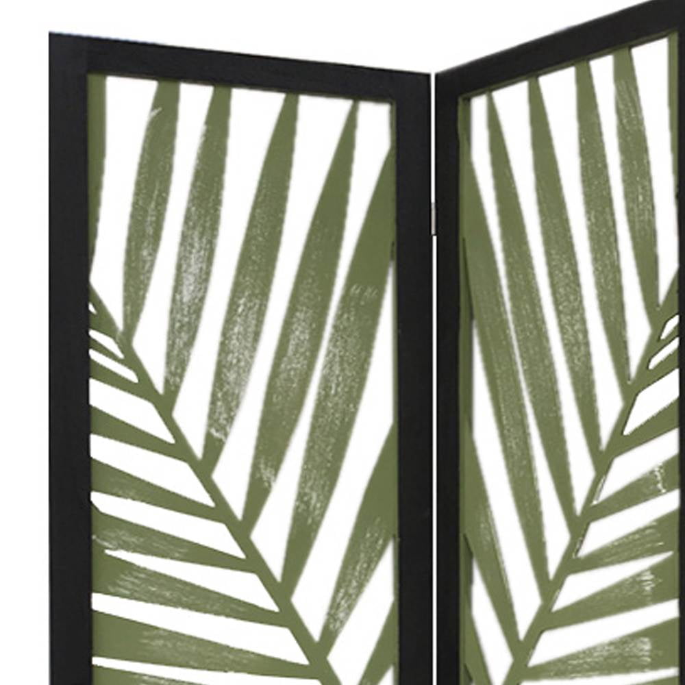 Sg-363 Tropical Leaf Design 3 Panel Wooden Papete Screen Room Divider - Green