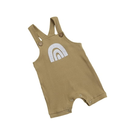 

Binpure Baby Summer Rompers Unisex Rainbow Print Ribbed Sleeveless Jumpsuits
