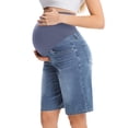 thumbnail image 6 of Floleo Women Full Over Belly Support Stretch Denim Maternity Bermuda Shorts Functional Pocket Knee Length Pregnancy Jean Shorts for Summer Daily Outfits(Light Blue,S), 6 of 9