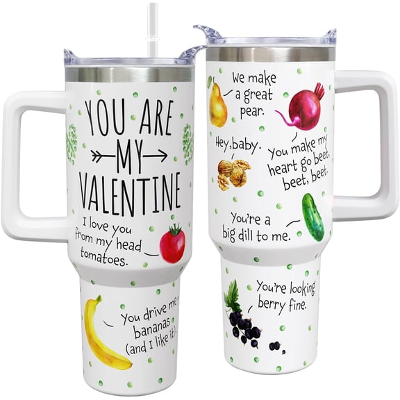 Funny Valentines Day Tumbler with Handle 40 oz, Valentine Cup Water Bottle Gifts for Her Girlfriend Wife Women, Stainless Steel Insulated Valentines Tumbler