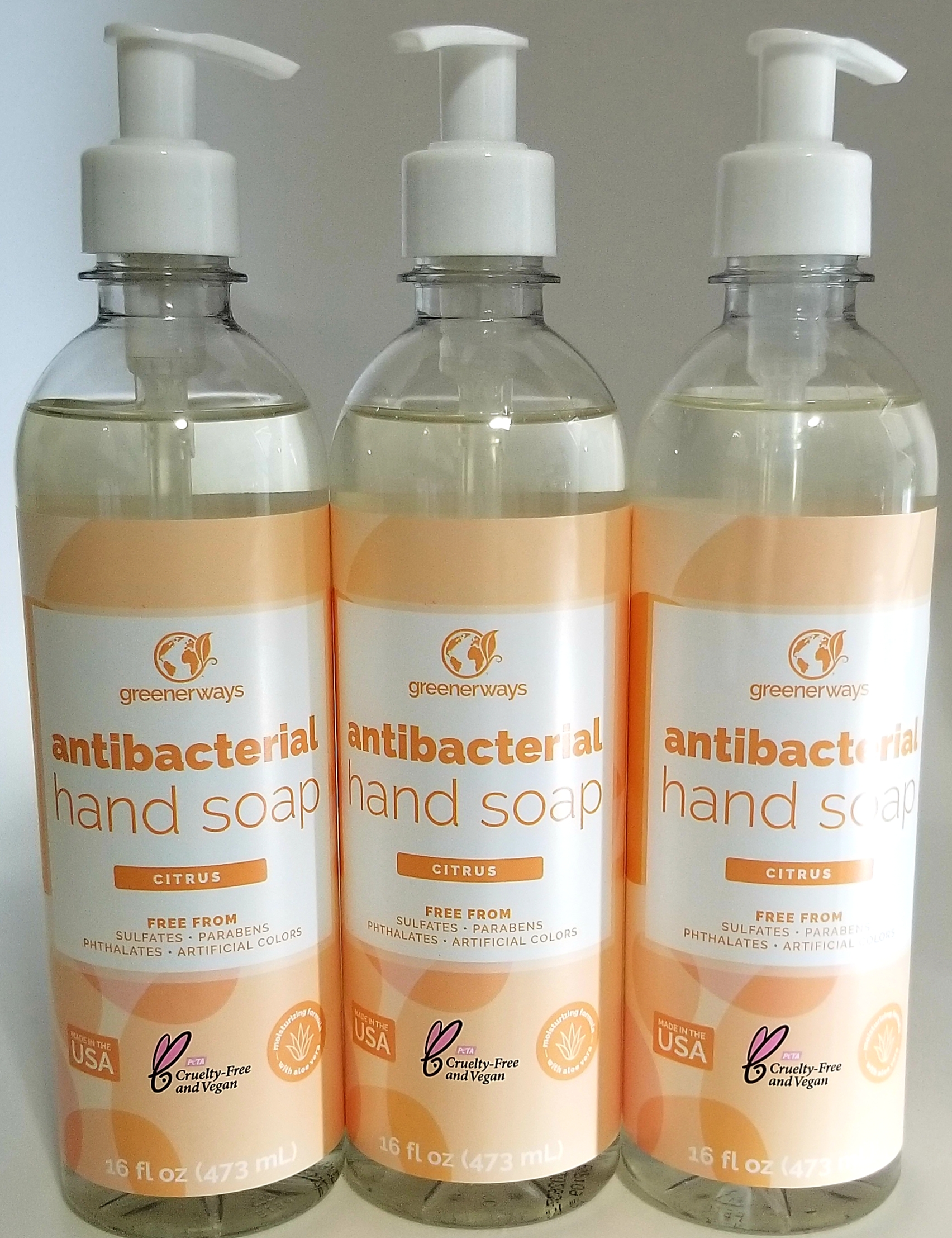 Greenerways Antibacterial Hand Soap Made in USA Citrus Liquid Hand