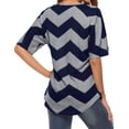thumbnail image 5 of Hibeli Women Stripes Print Zip Up V Neck Short Batwing Sleeves Summer Tunic Top, 5 of 6