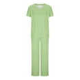 thumbnail image 1 of Ensemble de Blouses Médicales pour Femmes Col en V Extensible Haut et Pantalon Taille Élastique avec Multi-Poches Anti-Rides Uniforme de Travail à Manches Courtes Vert, 1 of 4