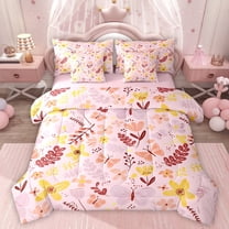 Homewish Kawaii Butterfly 7-Piece Bedding Comforter Set,Country Botanical King Bedding Sets,Girls Pink Bed Sheets For Men Women,Super Cozy Room Decor Reversible