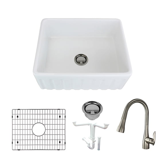 Transolid Logan 23.5" Farmhouse Kitchen Sink Kit with Faucet, Grid and Strainer