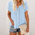 thumbnail image 1 of Puntoco 2024, tops a la moda de verano para mujer, blusas informales de manga corta con ojal de encaje y cuello en V liso para mujer, 1 of 5