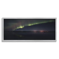 Stupell Industries Northern Lights Over Sea Nature Photography Gray Framed Art Print Wall Art, 30 x 13