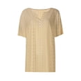 thumbnail image 4 of Jewelreauty Casual Eyelet Blouses for Women Short Sleeve V Neck Button Tunic Tops Summer Solid Loose Shirts (2XL, Beige), 4 of 6