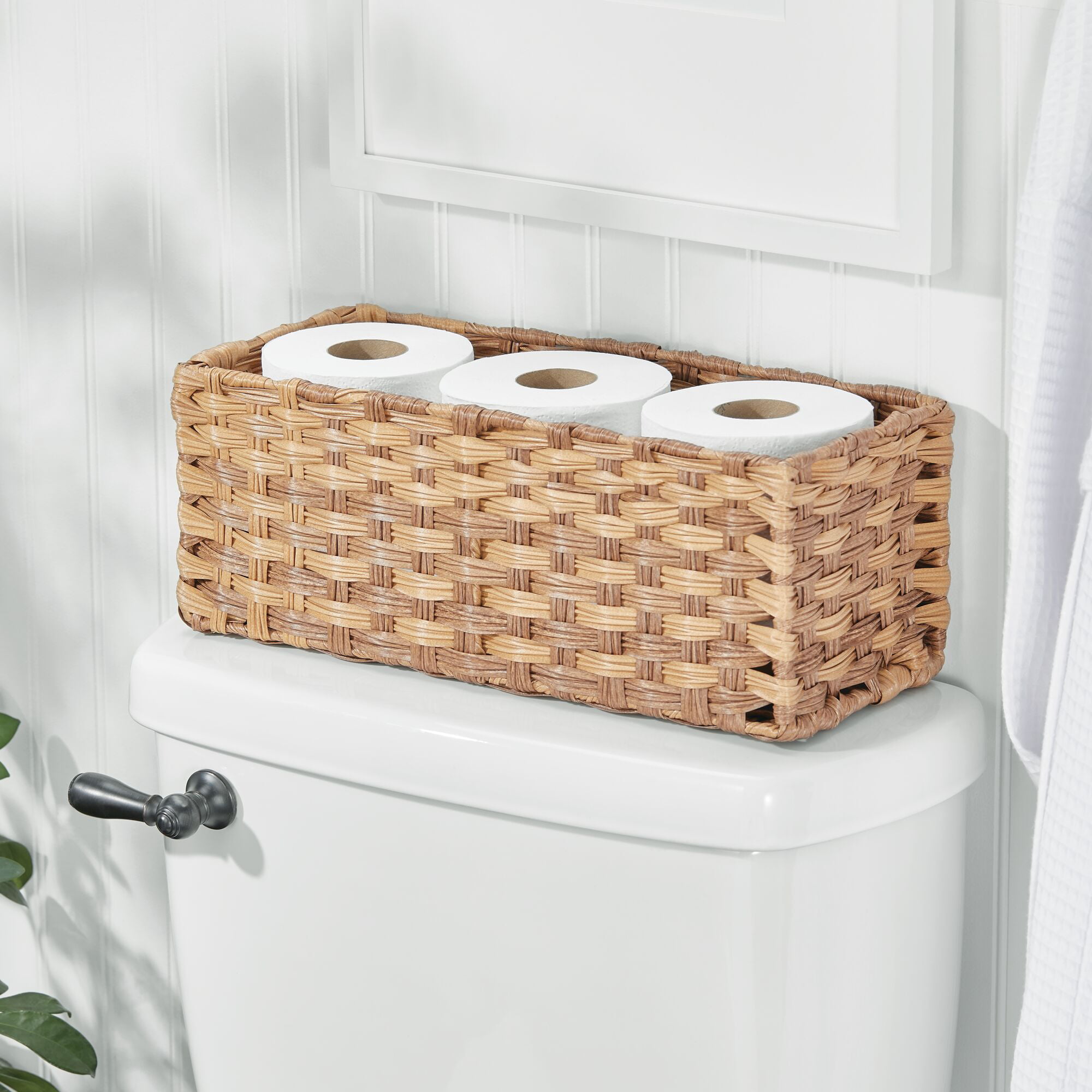 mDesign Woven Hyacinth Narrow Bathroom Toilet Roll Holder Storage Organizer  Basket Bin - Rectangle Containers for Bathroom, Toilet Tank - Hold 3 Rolls  of Toilet Paper - Gray 1 Gray