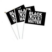 3 - Pack Black Lives Matter Flag BLM Handheld Polyester Flag with Plastic Pole and Brass Grommets, 8 inch x 5 inch Flag for Indoor or Outdoor Usage, Bright Black Color Wrinkle and Fade Proof