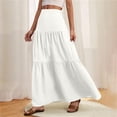 thumbnail image 2 of Hduncf Women's Fashion Boho Maxi Skirt Flowy Ruffle Elastic Waist A Line Long Skirts Trendy Spring Summer Breach Vacation Dress White XL, 2 of 9