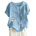thumbnail image 4 of under $10 Charella Plus Size Tops for Women Round Neck Short Sleeve Flower Printing Loose Shirt Top Blue_D,4XL, 4 of 7