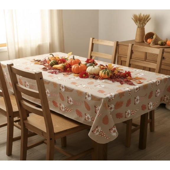 Serafina Home Autumn Thanksgiving Fall Vinyl Flannel Backed Tablecloth - Rustic Farm Vinyl Tablecloth with Flannel Backing Reusable (Gnome, 52" x 70")