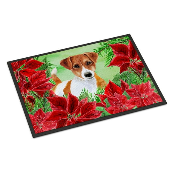 Jack Russell Terrier Poinsettas Door Mat