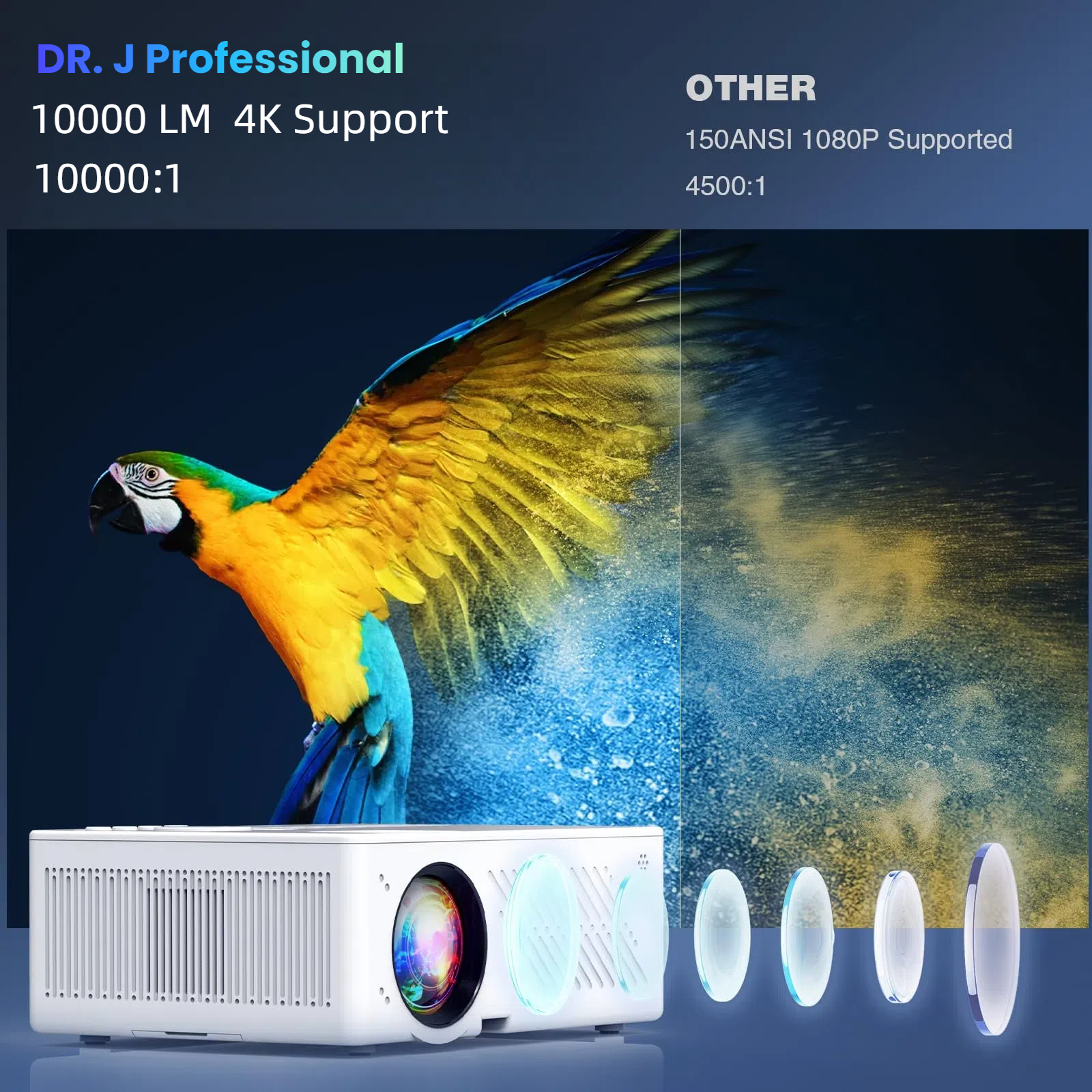 [Electric-Focus] GCZ 1080P Projector with WiFi and Bluetooth, Support 4K, Portable Home Projector with HDMI